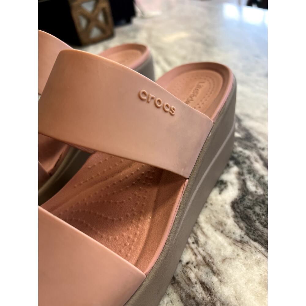 Crocs Brooklyn Nude Mid Wedge Sandals Size 9 - Picture 3 of 6